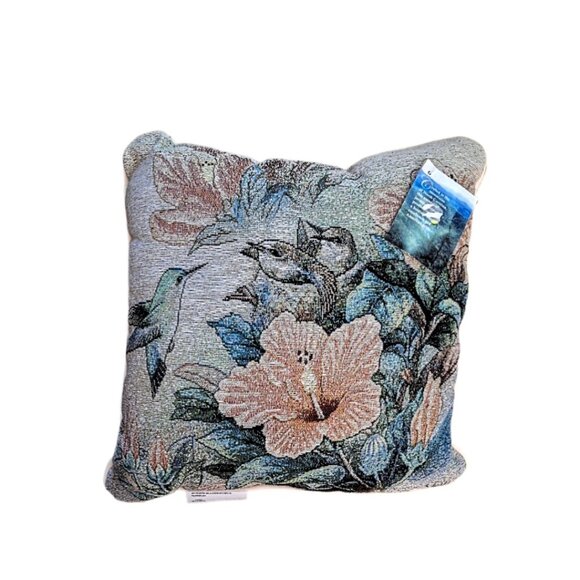 Hummingbird And Hibiscus 15" Decorator Pillow Lena Liu NWT - Picture 1 of 7